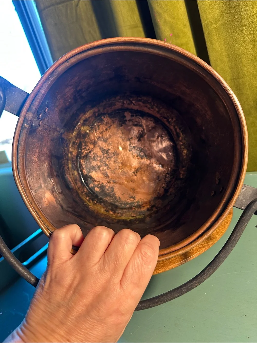 Rustic antique Copper Decorative Bucket with Black Handle